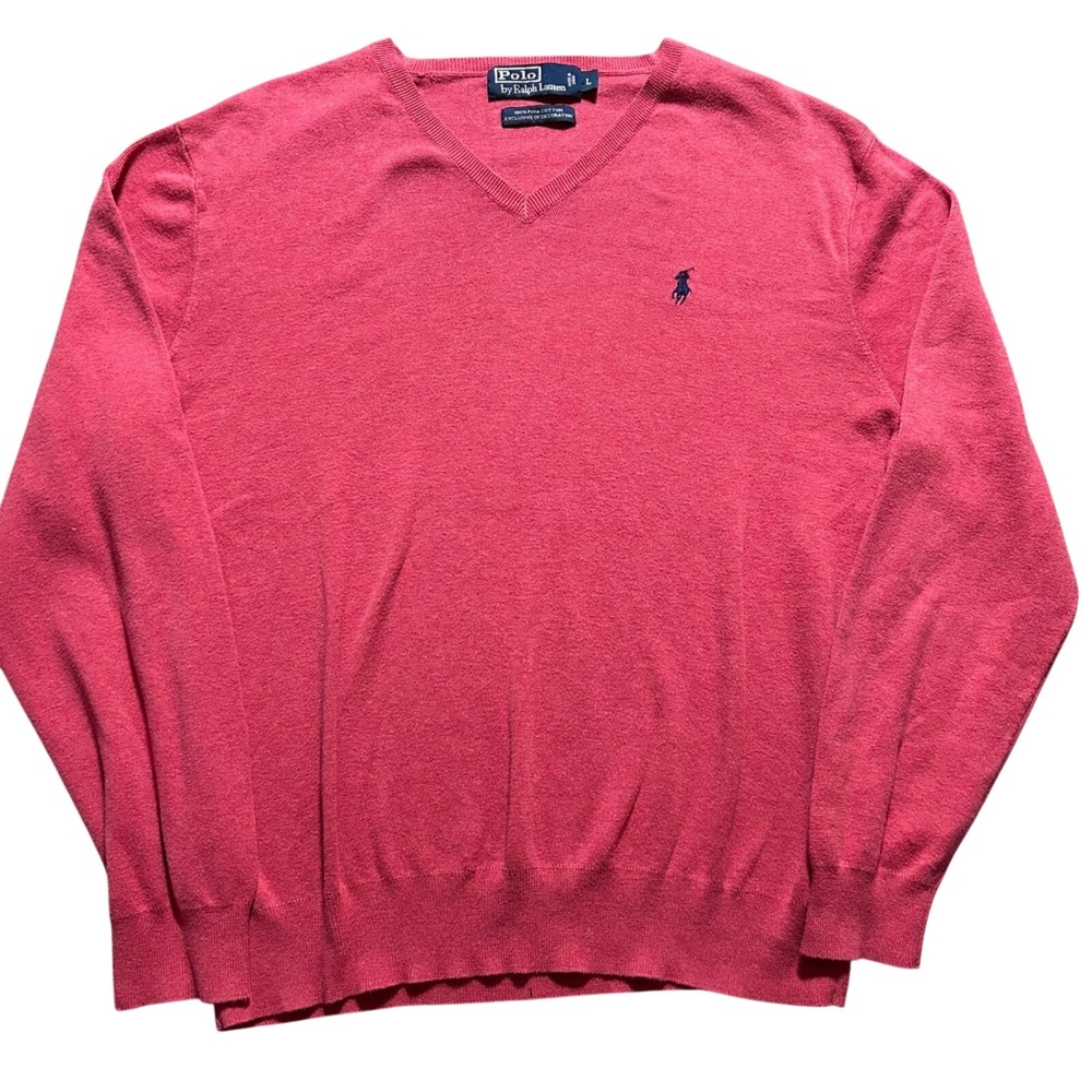 Polo Ralph Lauren Sweater Mens L Pink V-Neck Pima Cotton Embroidered Pony